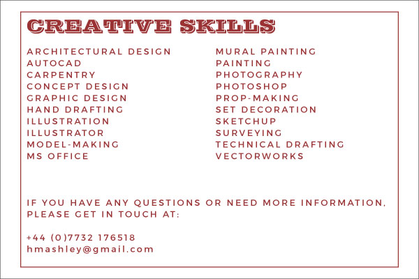 Helen Ashley List of Creative Skills and Contact Details
